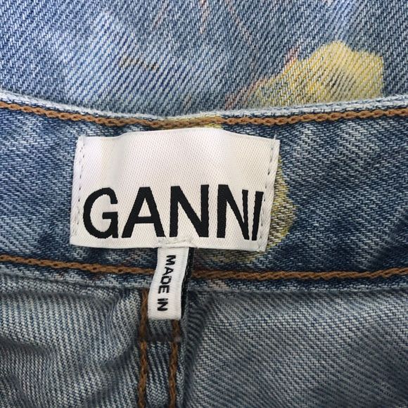 GANNI Floral Print Denim Core Magny Wide Straight Jeans Bleach Light Blue 25 - Picture 12 of 15